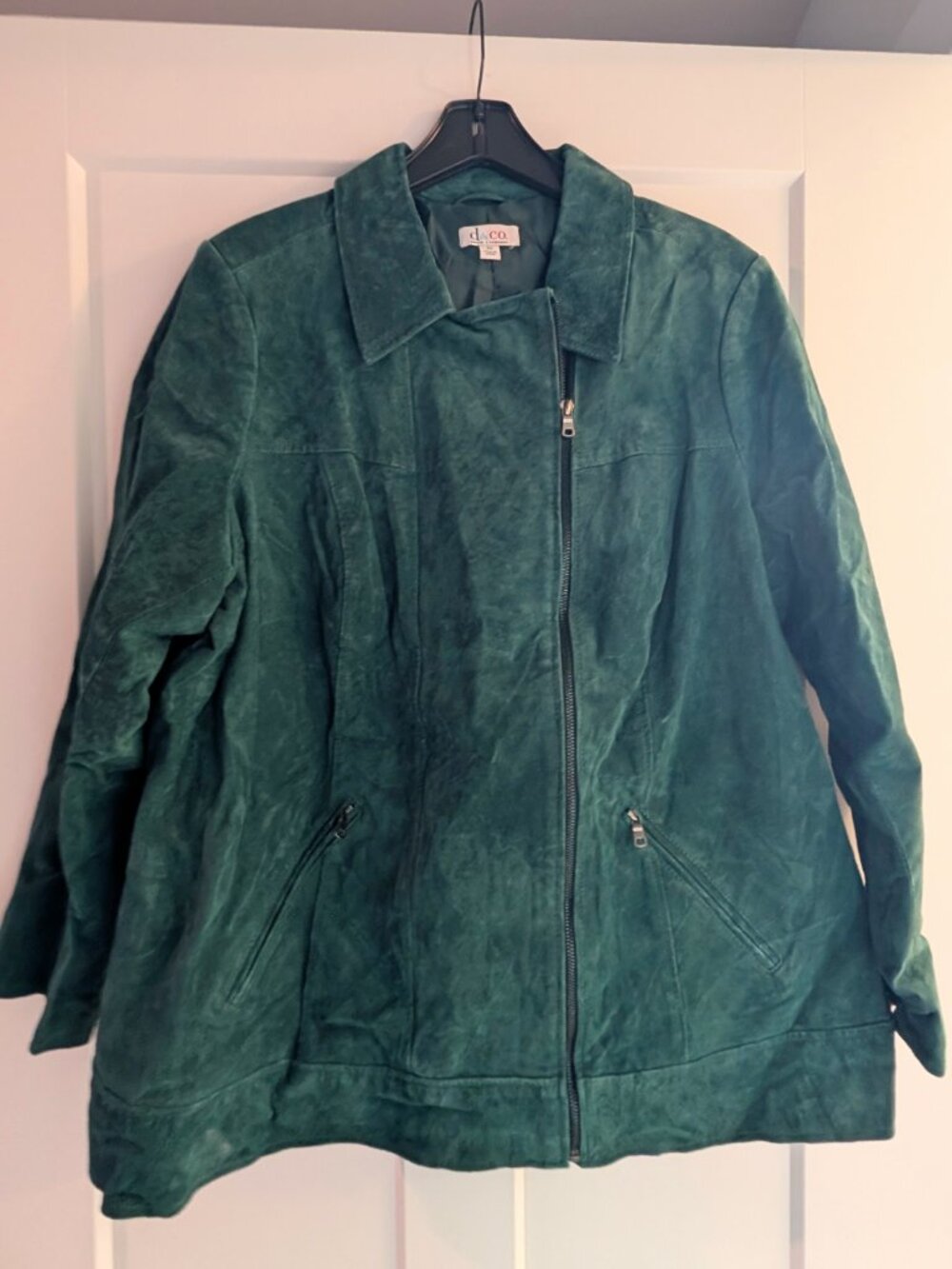 NWOT Denim & Co. Genuine Leather Jacket Forest Green - Washable - Size 2X - Picture 3 of 6